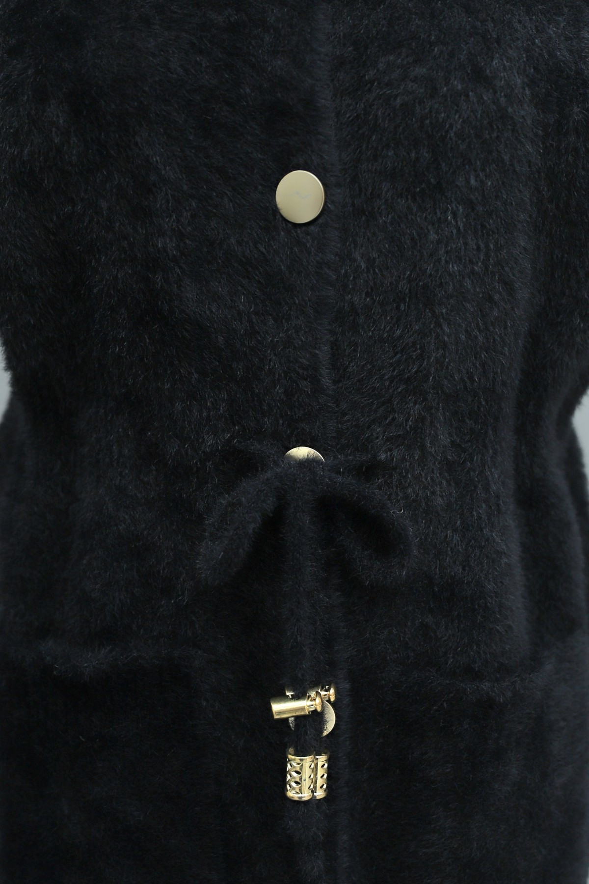 Hooded, Double Pocket, Drawstring Waist, Bearded Vest -Black