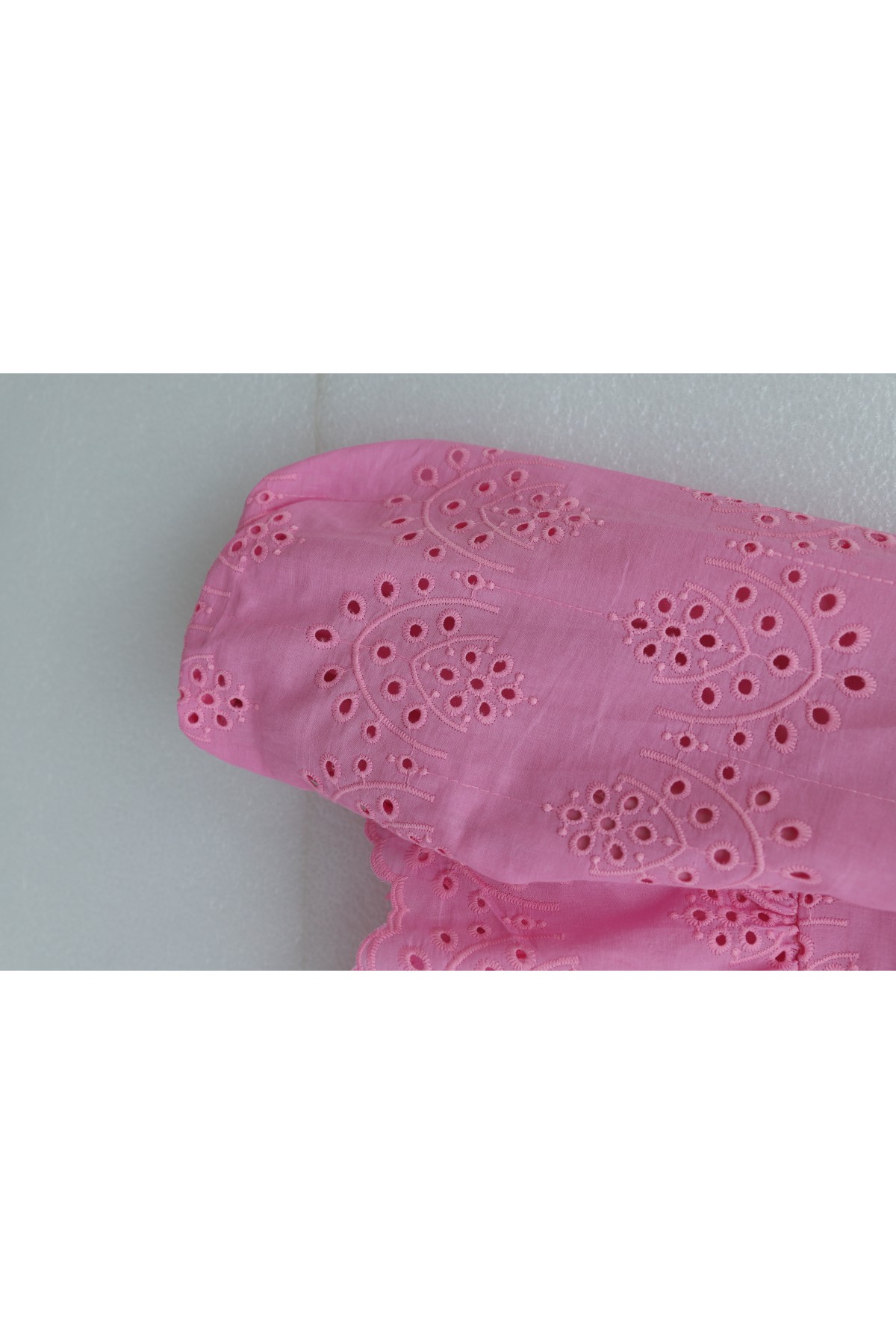 Linen Suit with Elasticated Sleeves, Belt, Lining, Pearl Buttons and Ruffles -Pink
