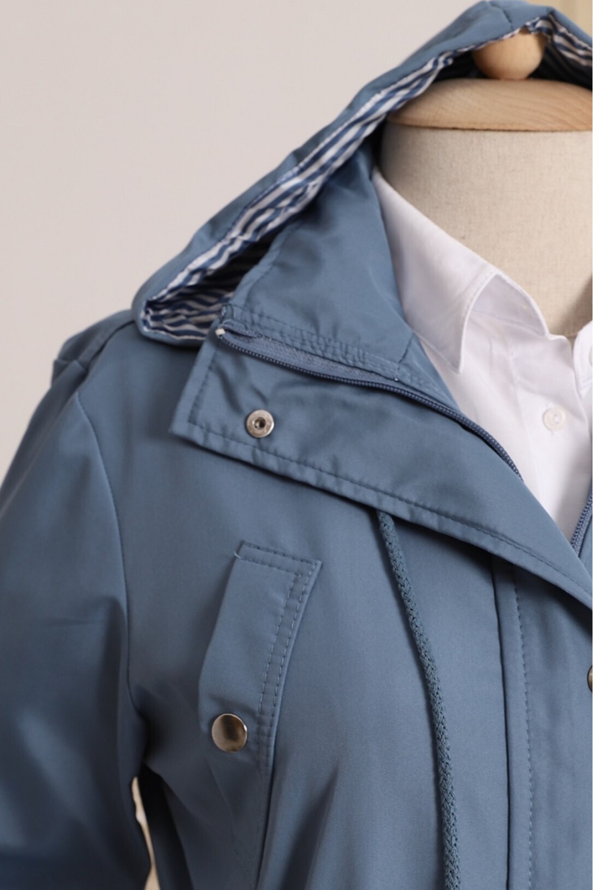 Striped Trench Coat     -İndigo