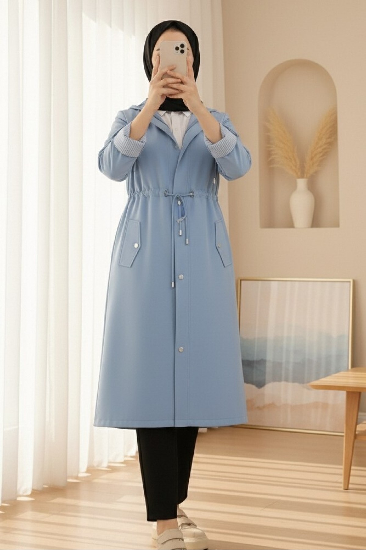 Striped Trench Coat    -Blue