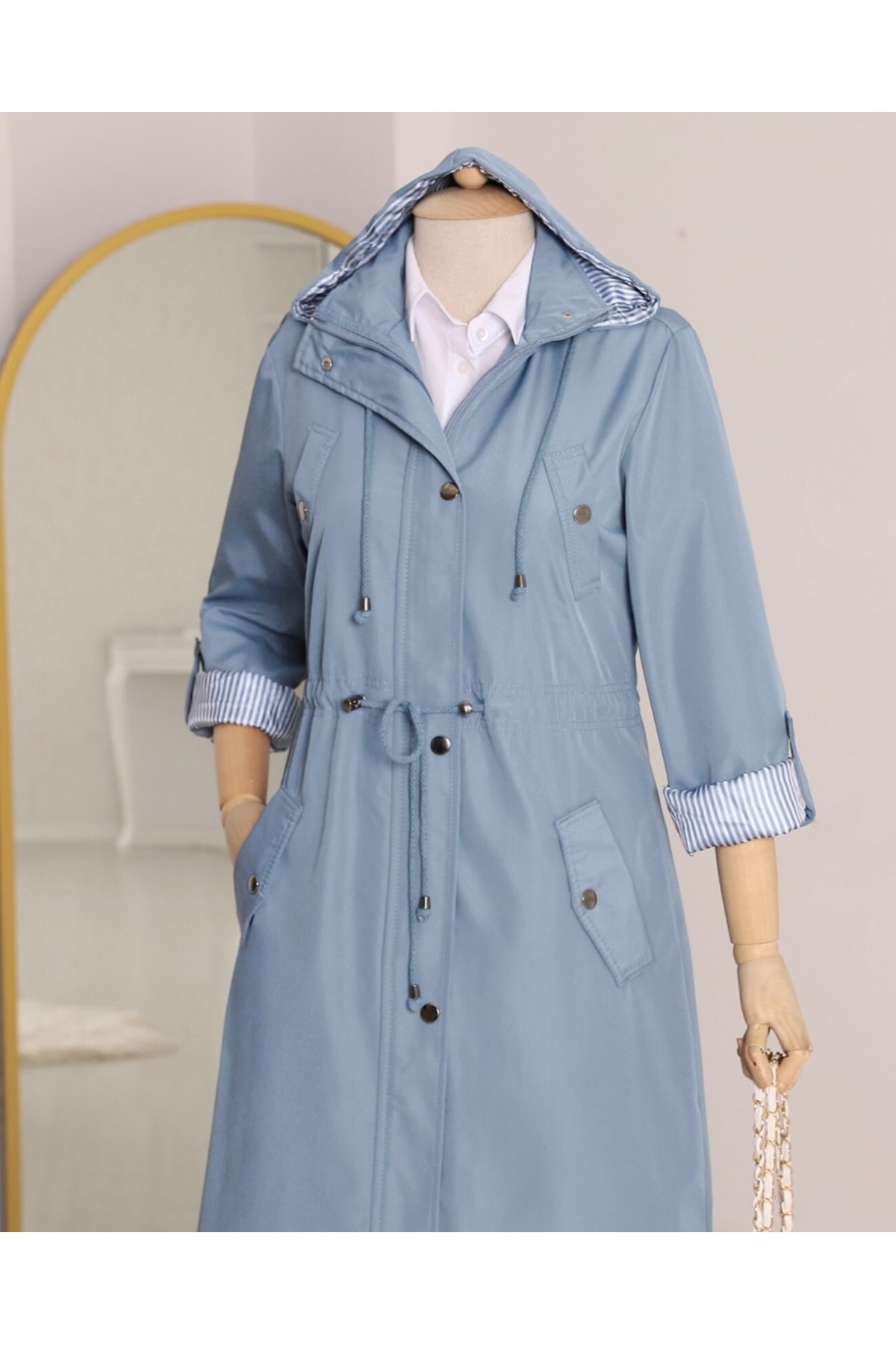 Striped Trench Coat    -Blue