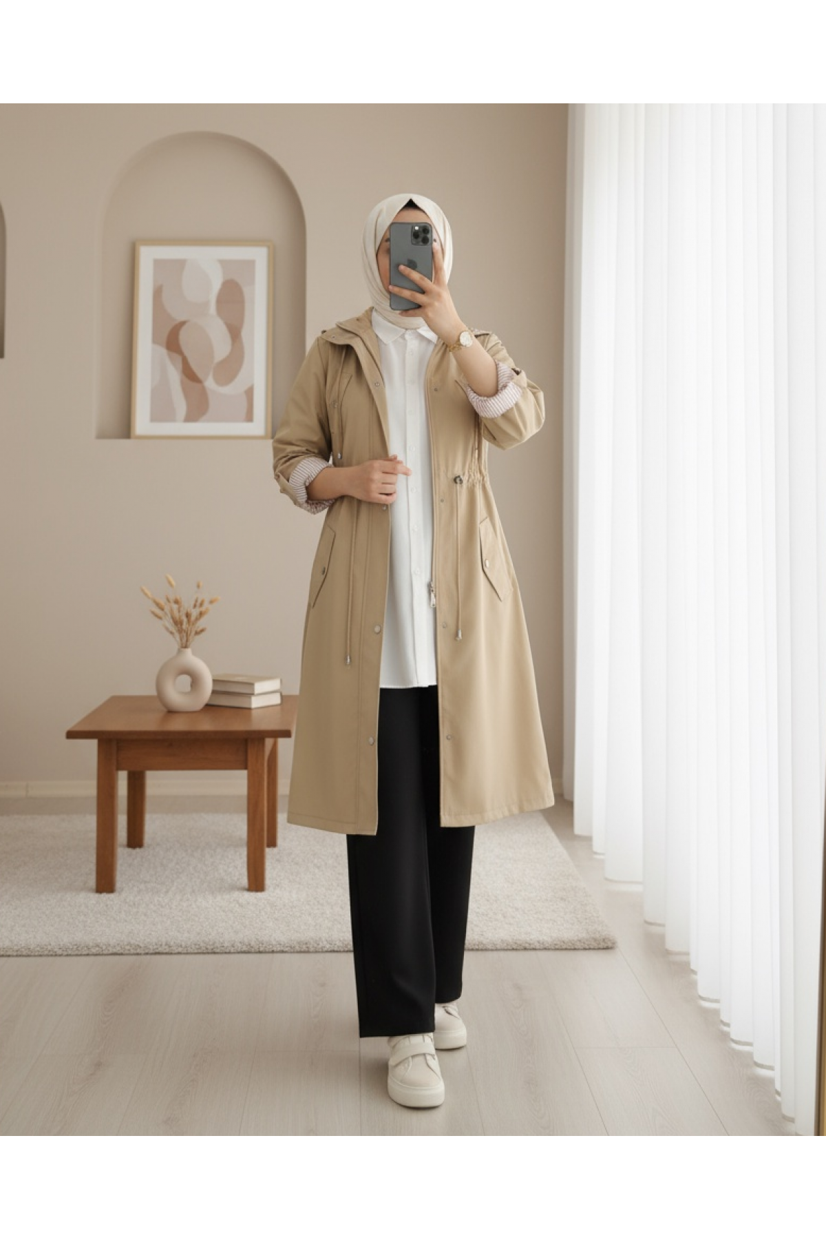 Striped Trench Coat      -Light Mink