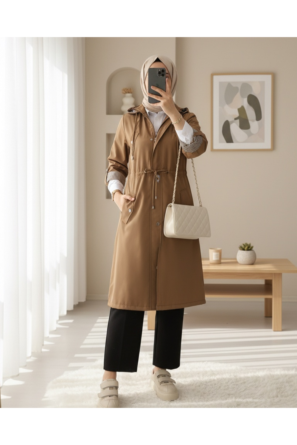 Striped Trench Coat      - Soil