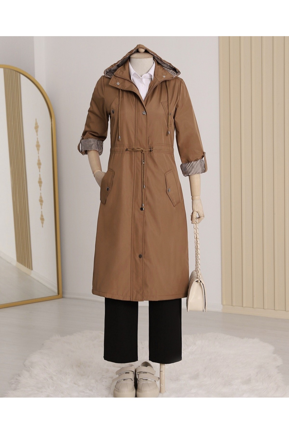 Striped Trench Coat      - Soil