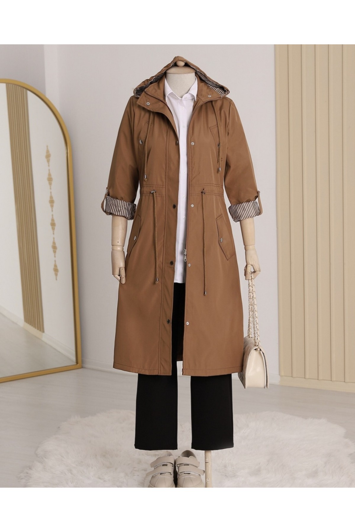 Striped Trench Coat      - Soil