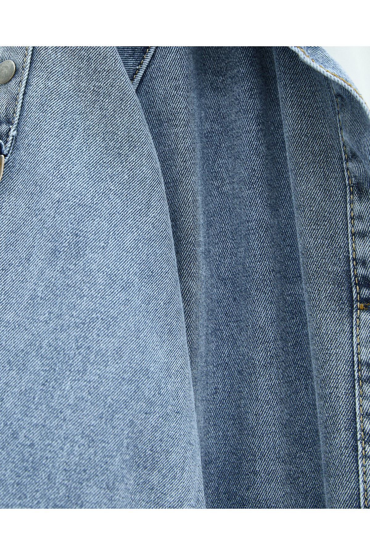 Button-Front Hooded Denim Coat with Epaulette Detail and Pockets -Ice Blue