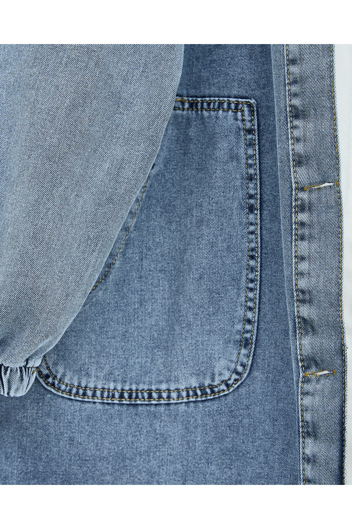 Button-Front Hooded Denim Coat with Epaulette Detail and Pockets -Ice Blue
