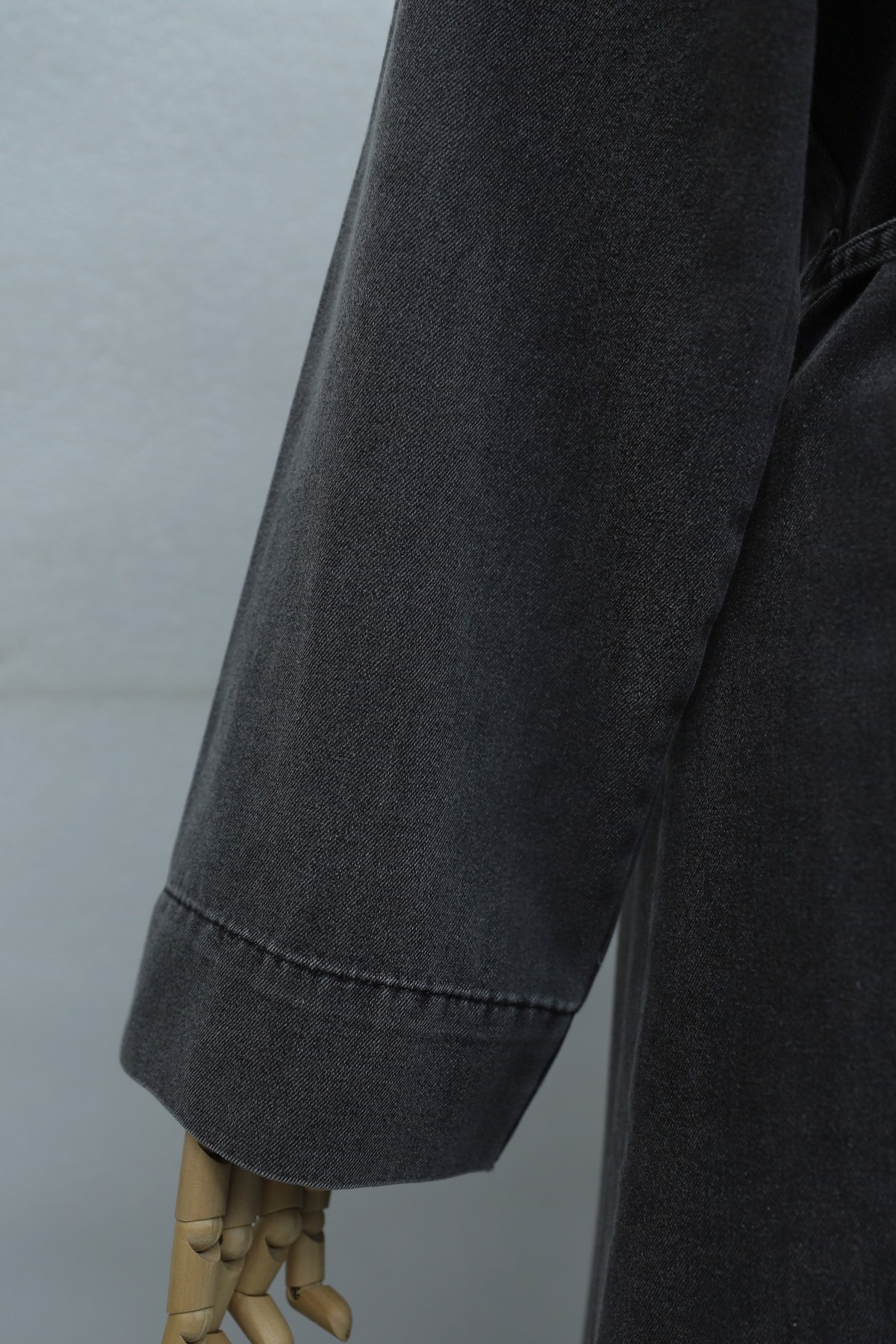 Long Denim Kimono with Large Brooch Detail, Belt, and Slit -Smoked 