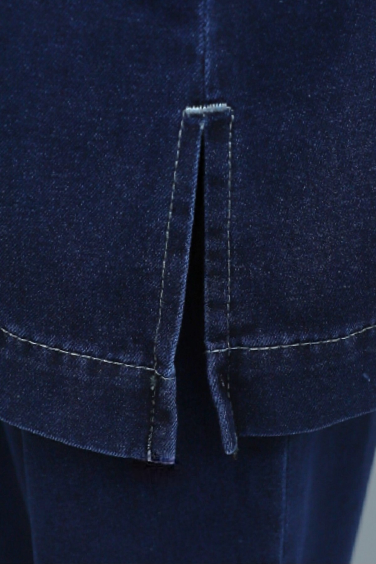 Beli Lastikli Bol Paça Pantolonlu Bağcıklı Kot Kimono Takım -Koyu Mavi