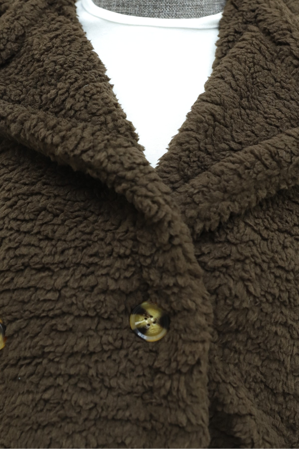 Double Buttoned Lined Plush Coat with Side Pockets   -Dark Coffee
