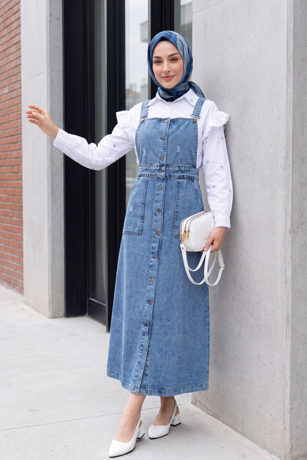 Button Down Double Pocket Jeans Loose -Ice Blue