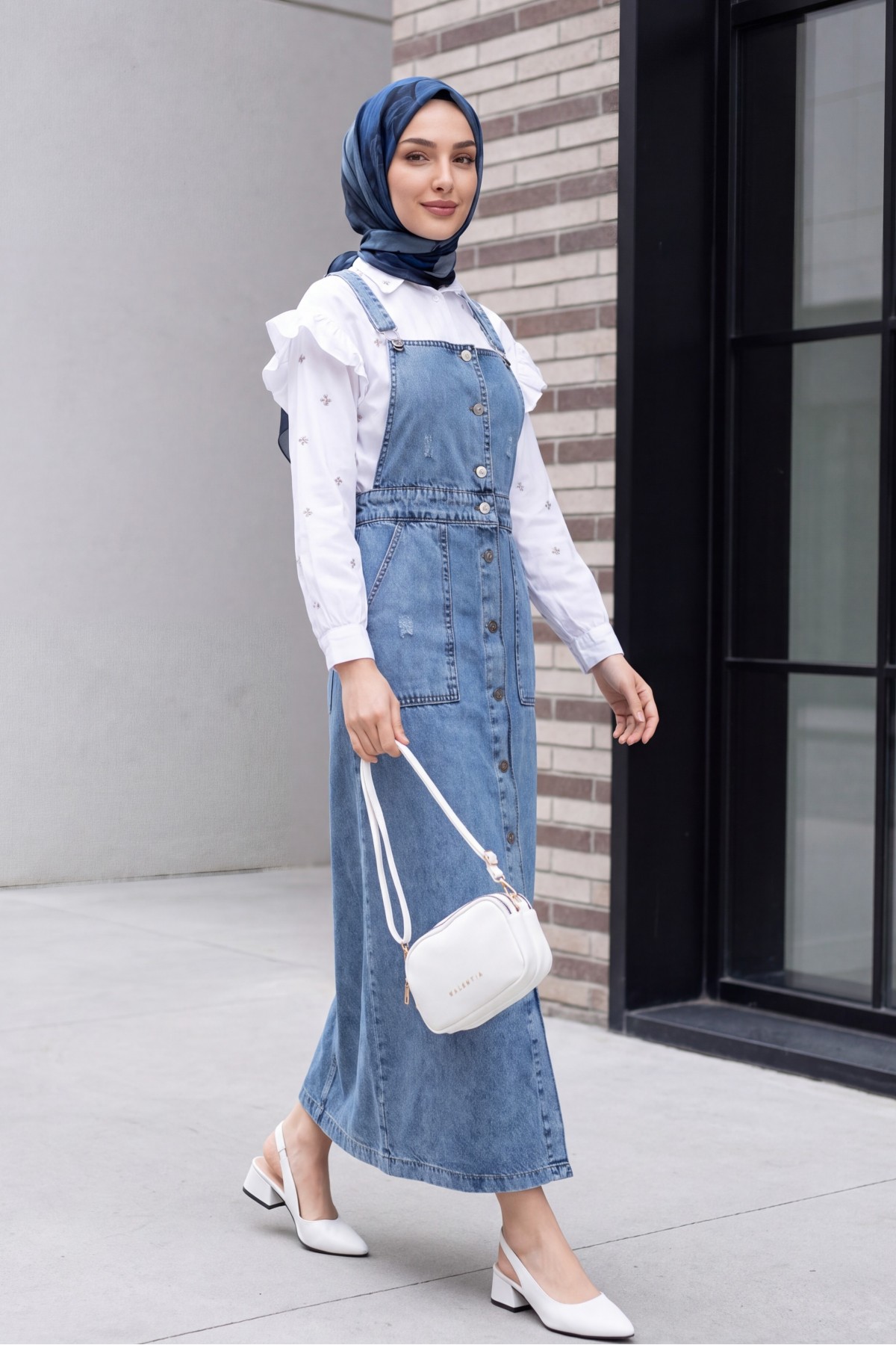 Button Down Double Pocket Jeans Loose -Ice Blue