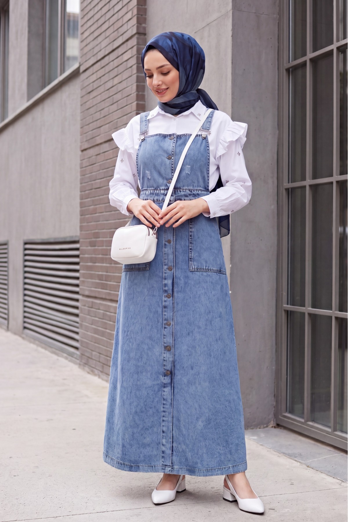 Button Down Double Pocket Jeans Loose -Ice Blue