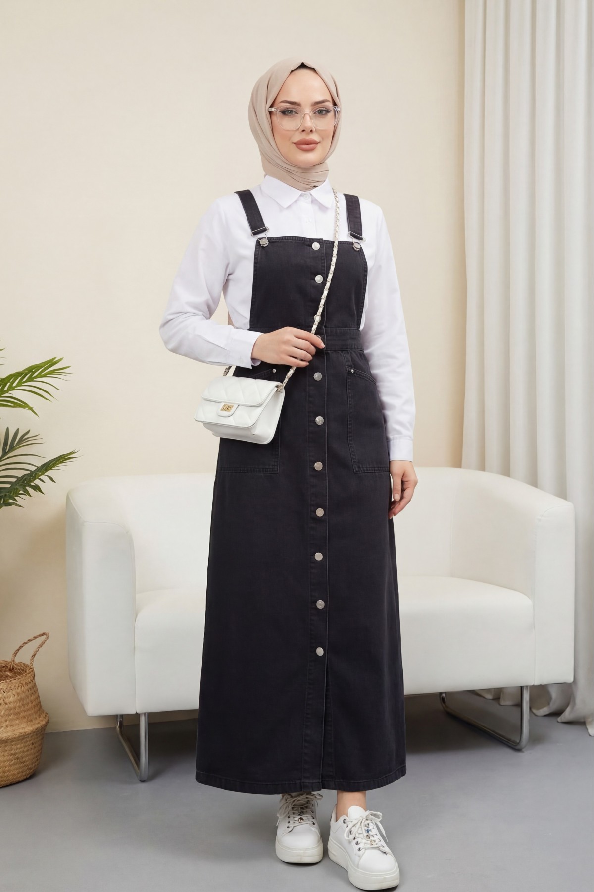سالوبيت من الدنيم بجيب مزدوج وأزرار -أسود