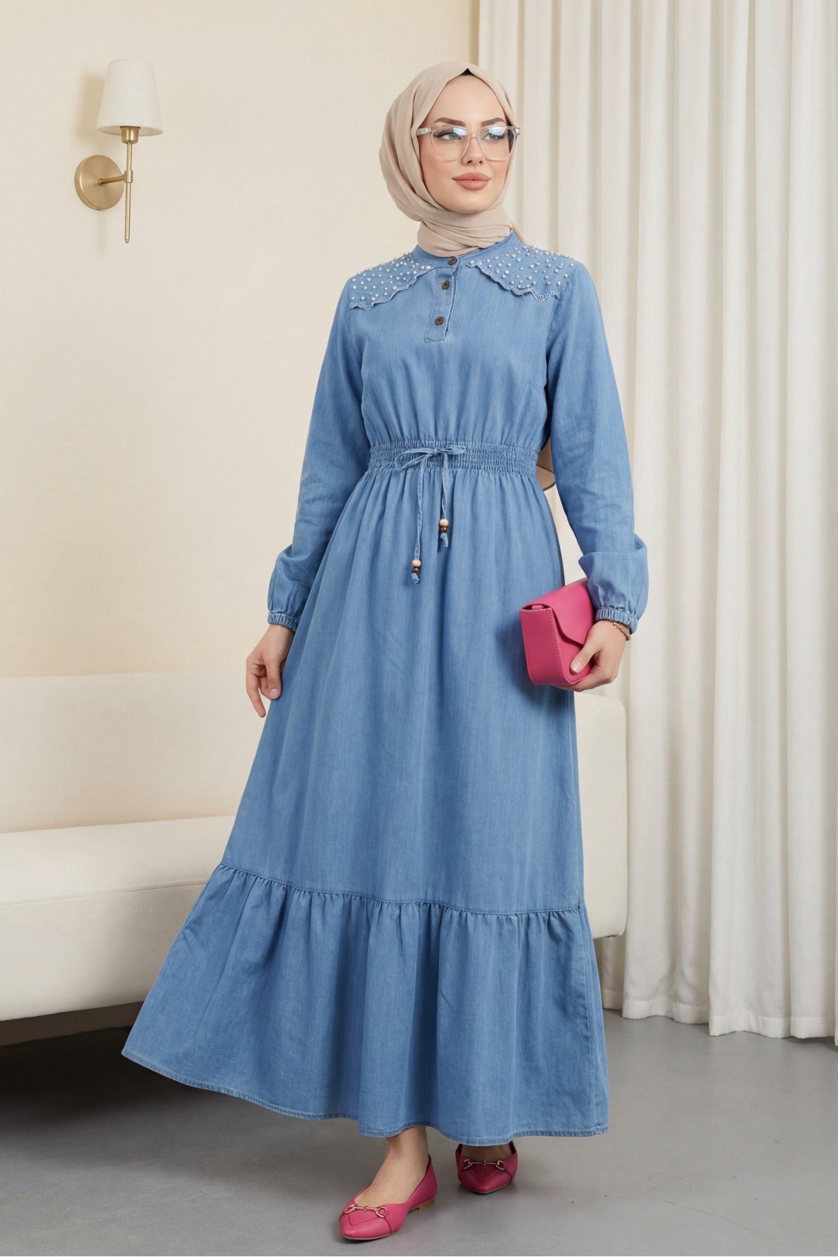 فستان جينز طويل -جليدي