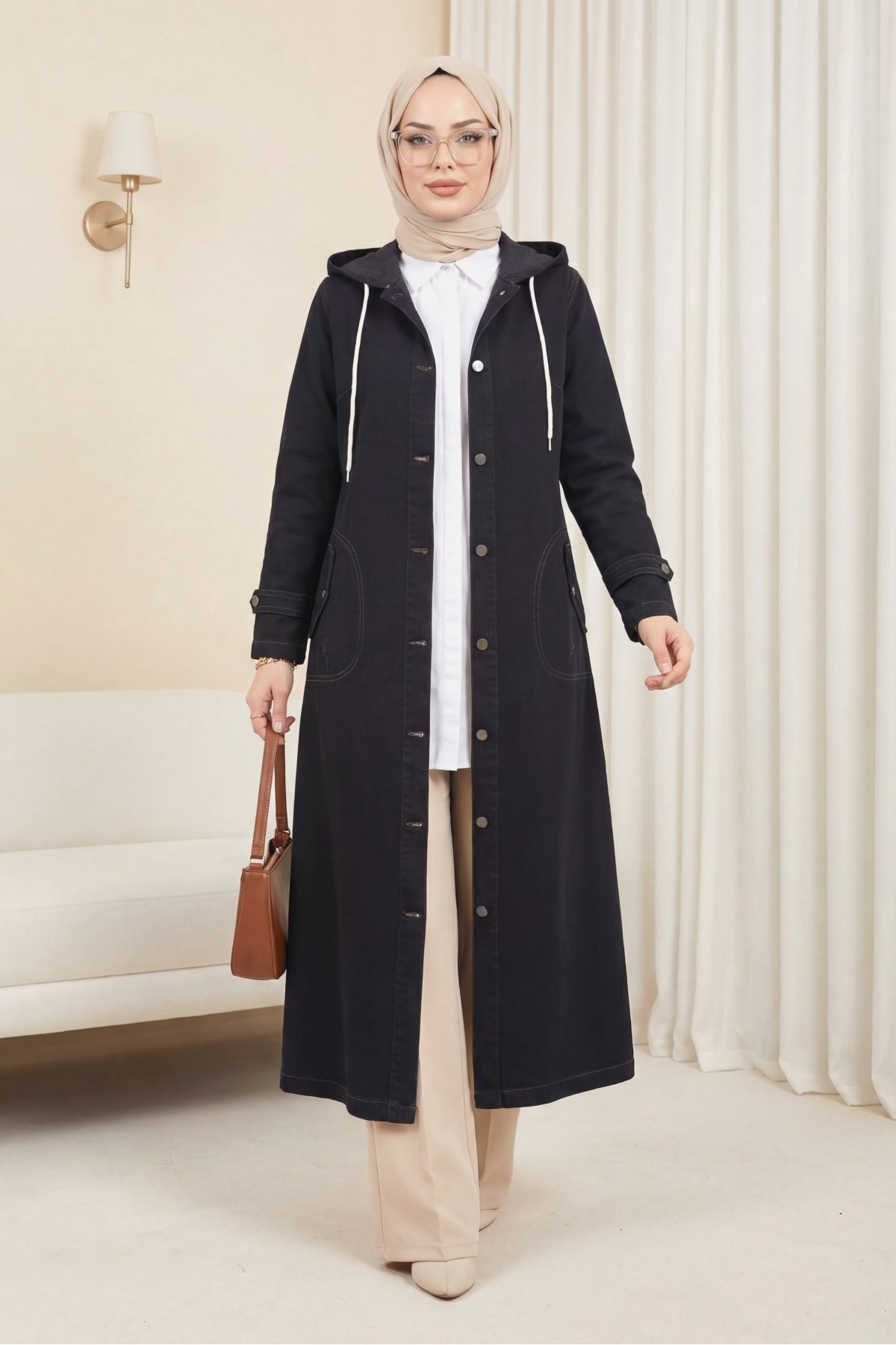 Fold Pocket Denim Cape -Black