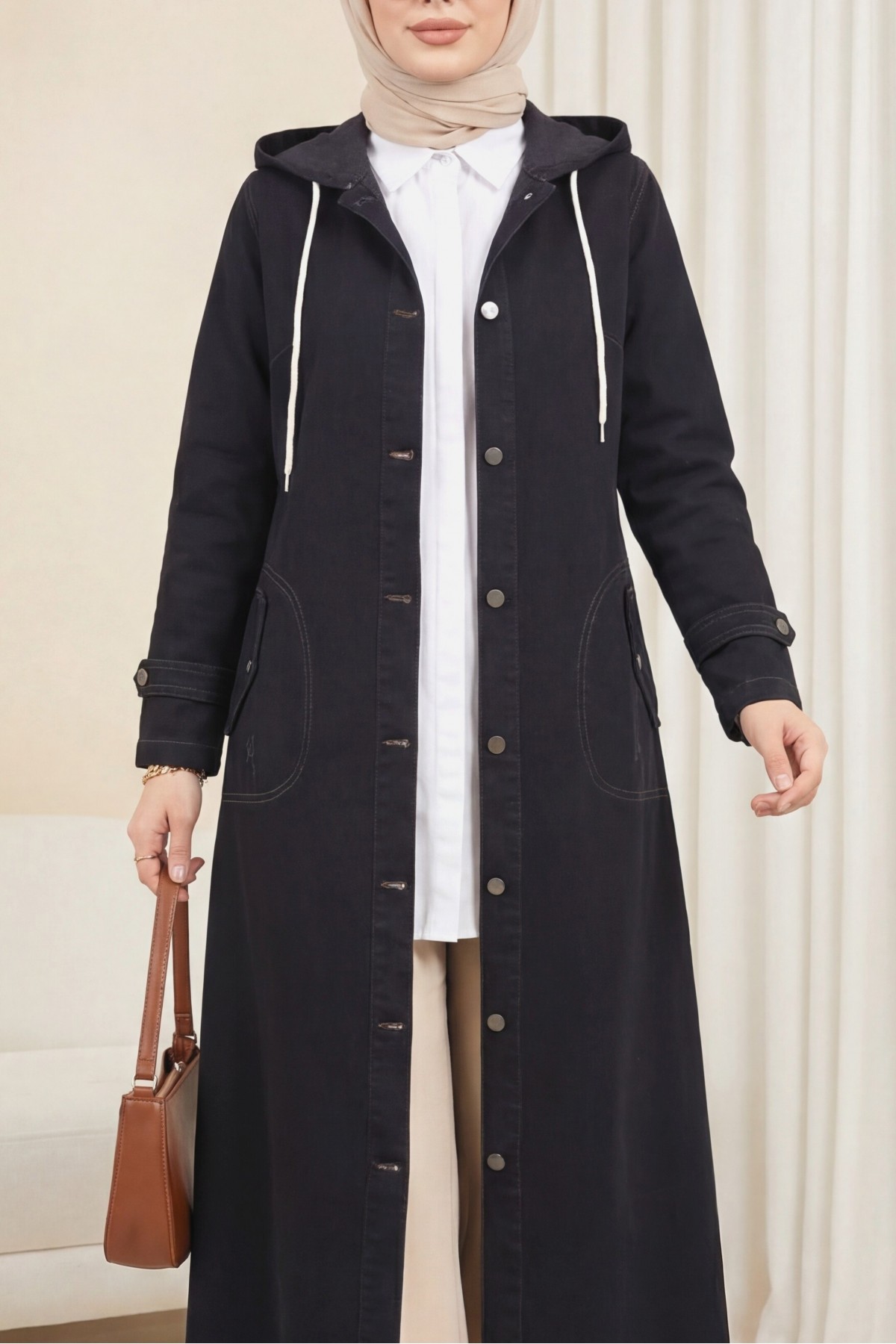  Fold Pocket Denim Cape -Black
