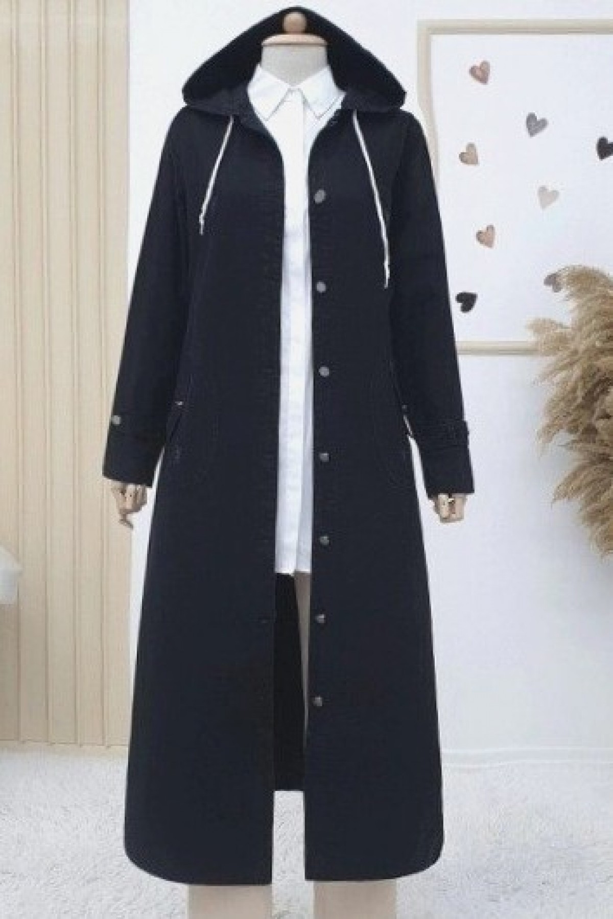  Fold Pocket Denim Cape -Black