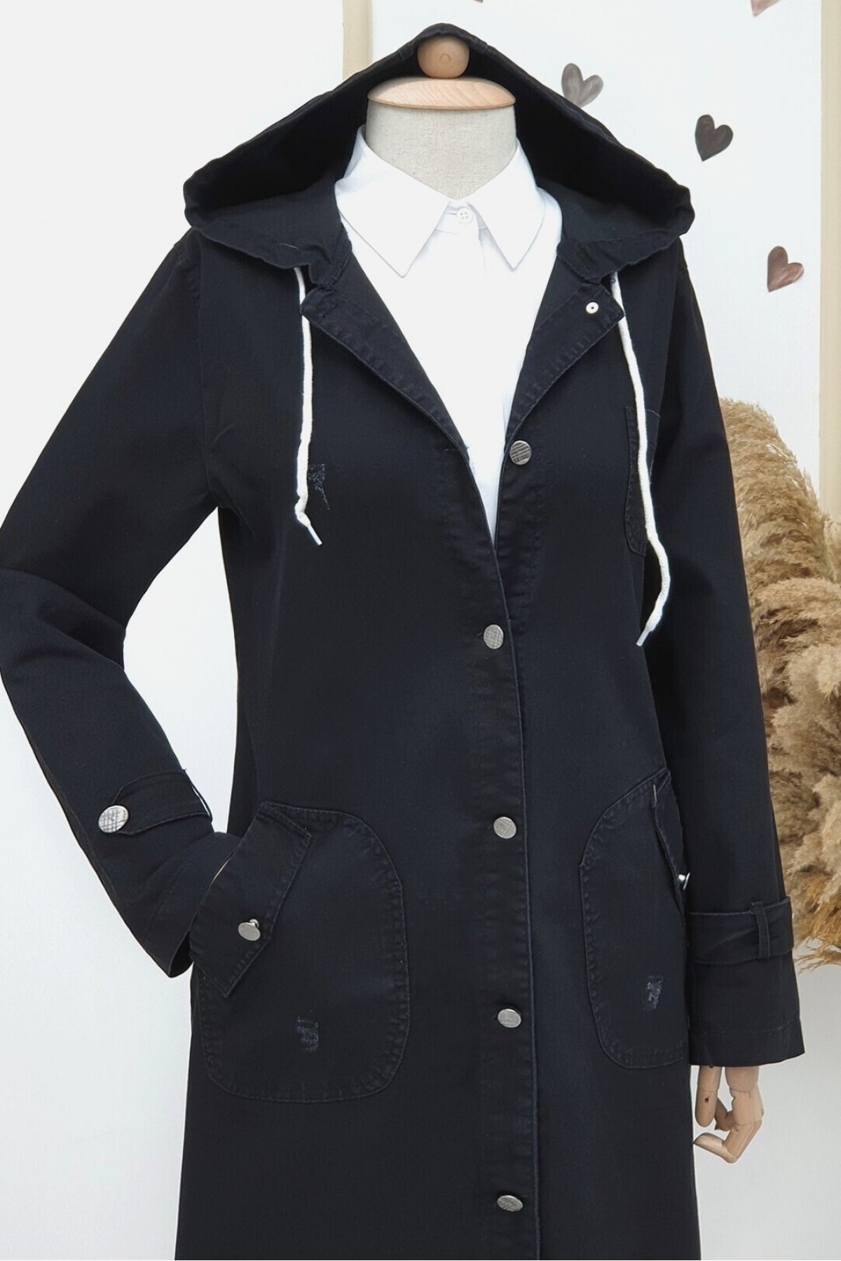 Fold Pocket Denim Cape -Black