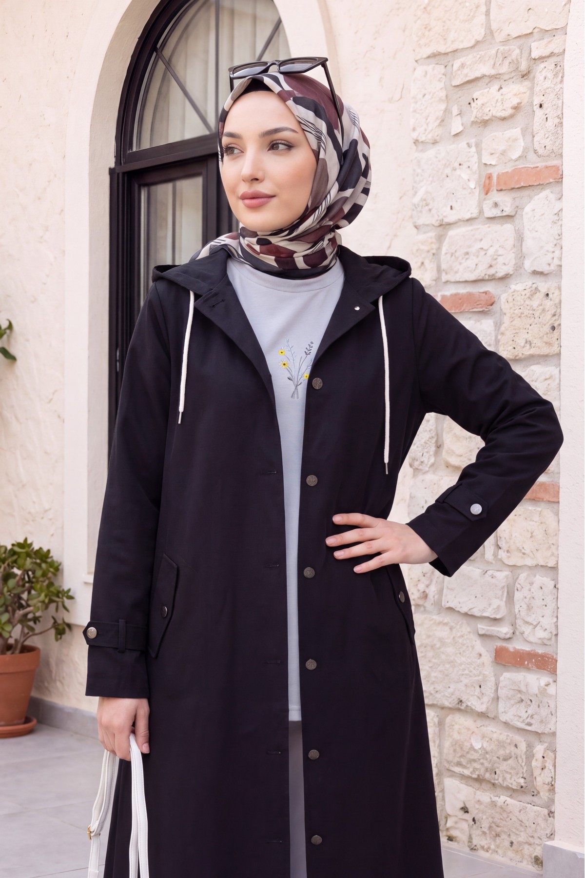  Fold Pocket Denim Cape -Black