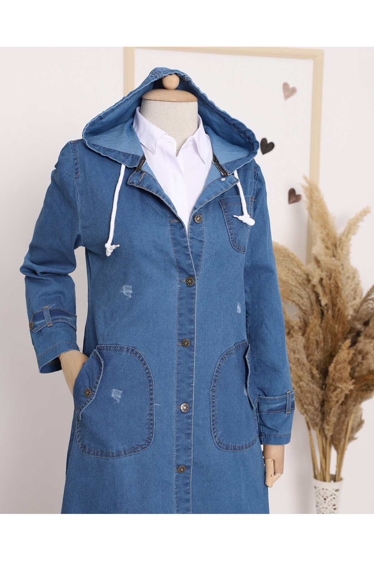  Fold Pocket Denim Cape -Navy blue