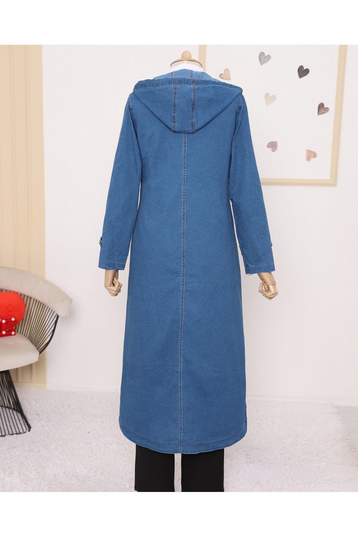  Fold Pocket Denim Cape -Navy blue