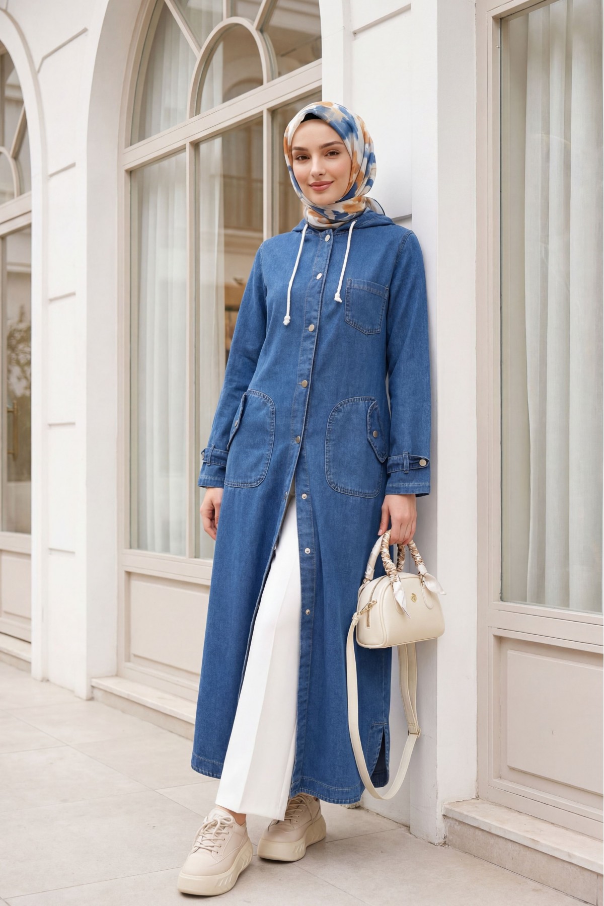   Fold Pocket Denim Cape  -İndigo