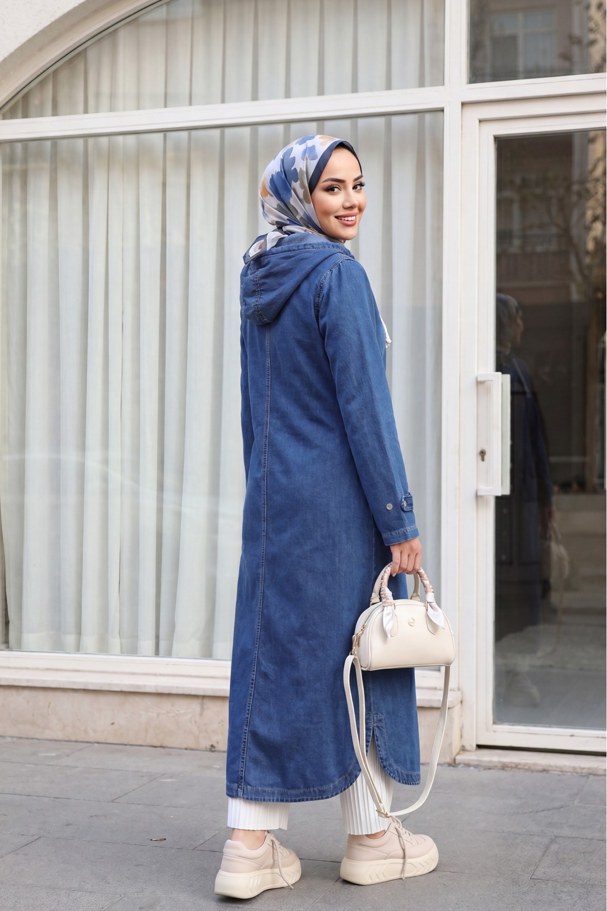   Fold Pocket Denim Cape  -İndigo