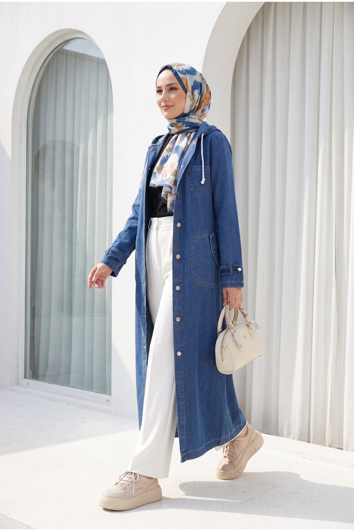   Fold Pocket Denim Cape  -İndigo