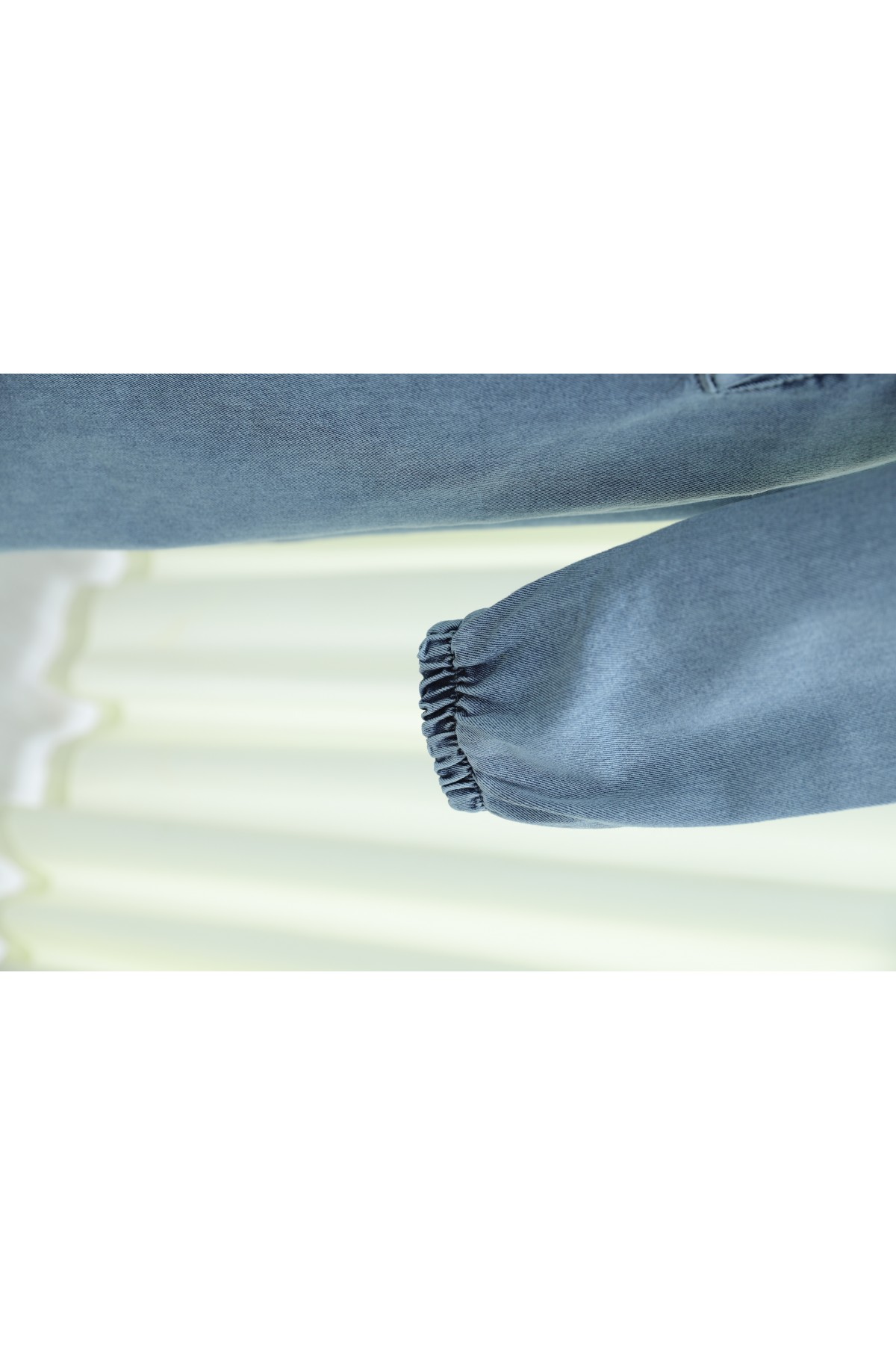 Denim Cap with Elastic Sleeves and Buttons     -Ice Blue