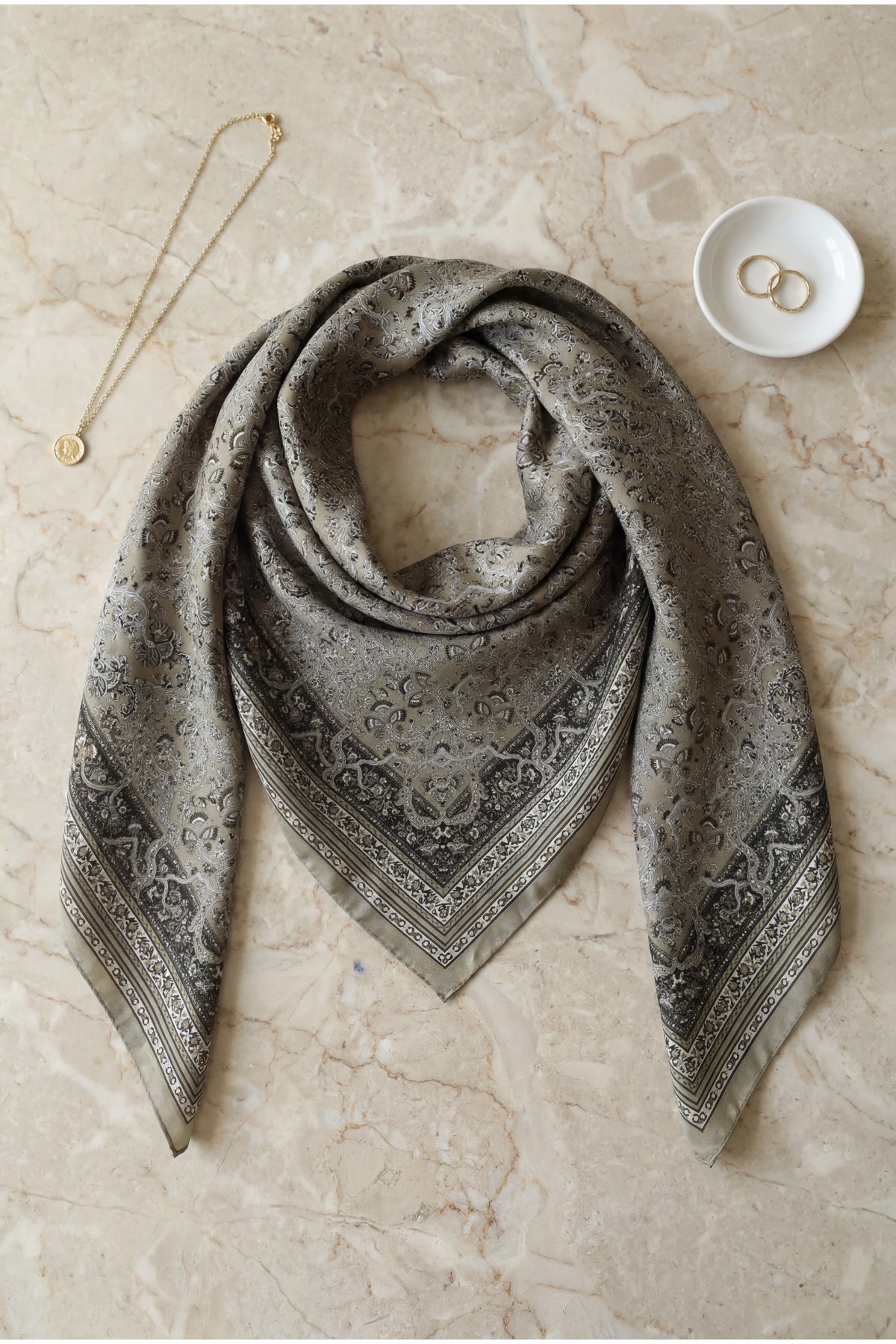 Barok Desen Coton Eşarp -Toprak