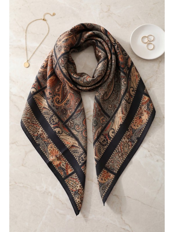 Geometrik Çerçeveli Rayon Eşarp -Siyah