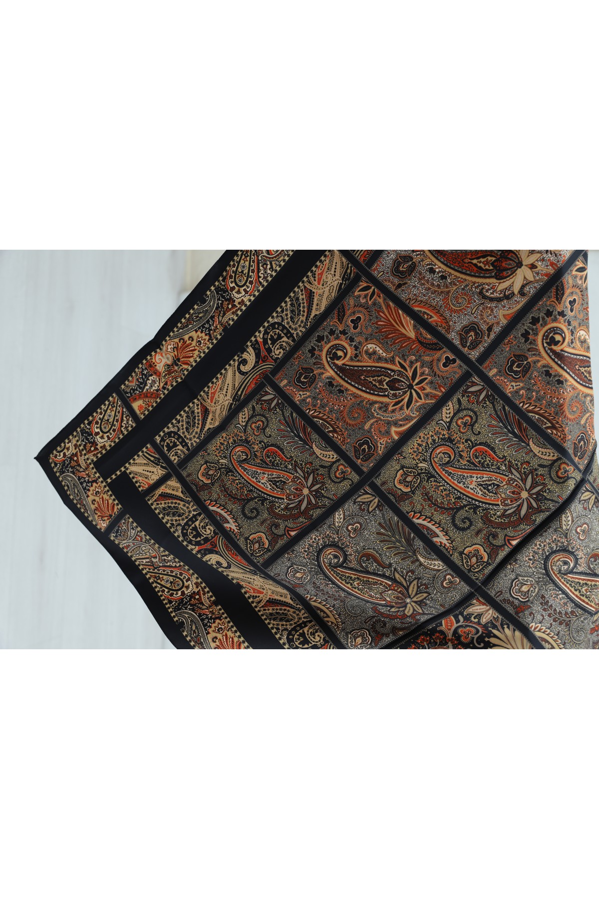 Geometric Framed Rayon Scarf -Black