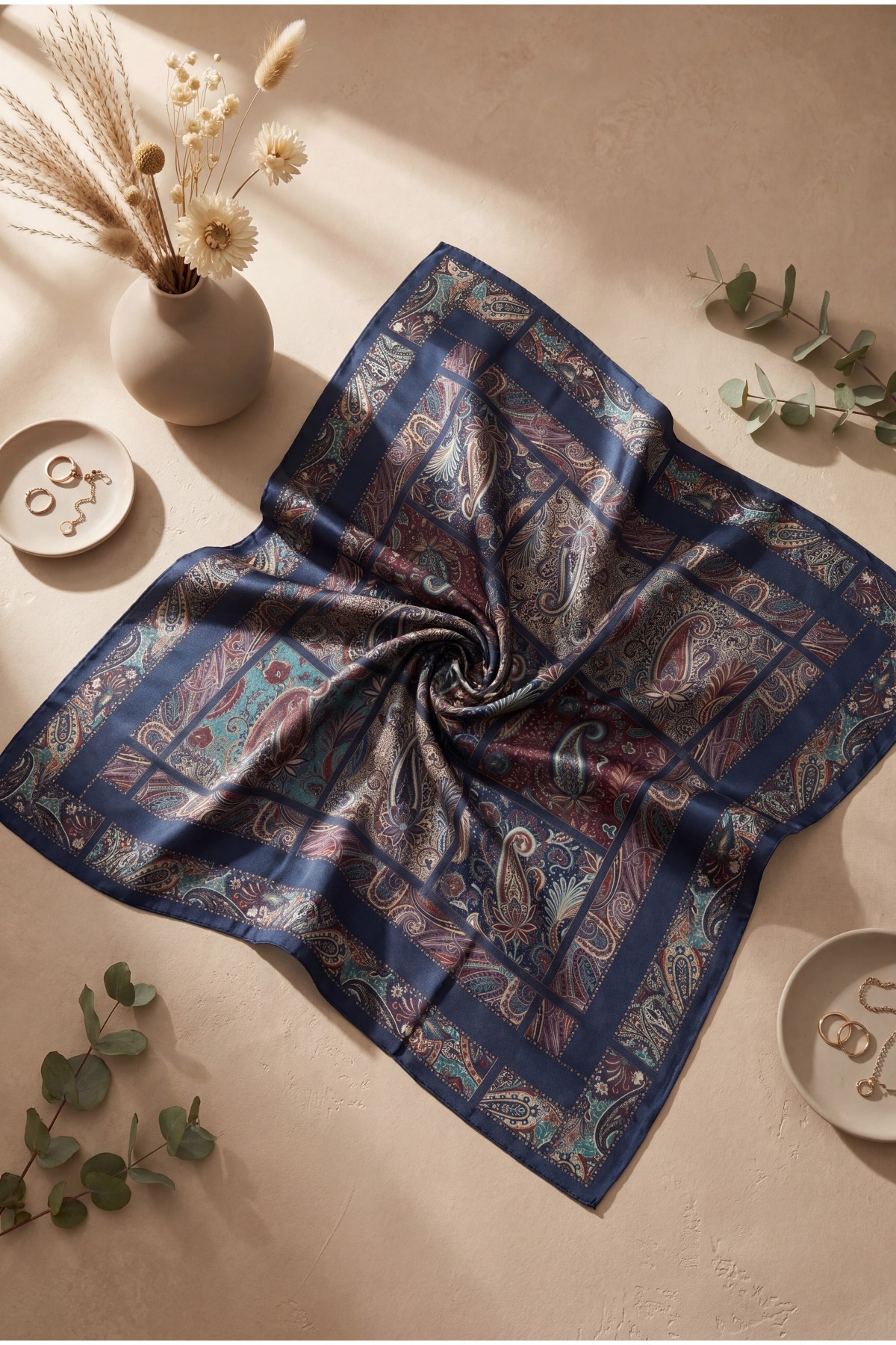 Geometric Framed Rayon Scarf -Oil color