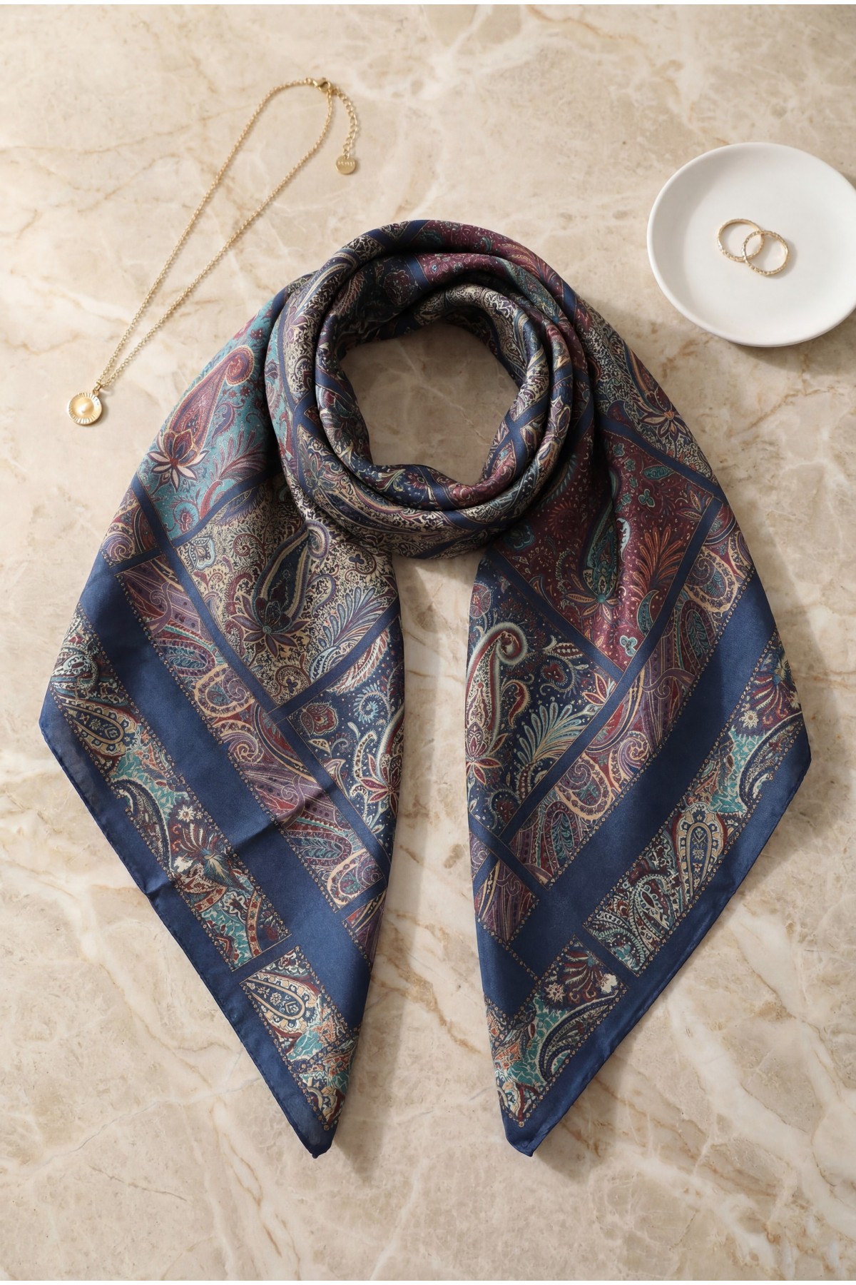 Geometric Framed Rayon Scarf -Oil color