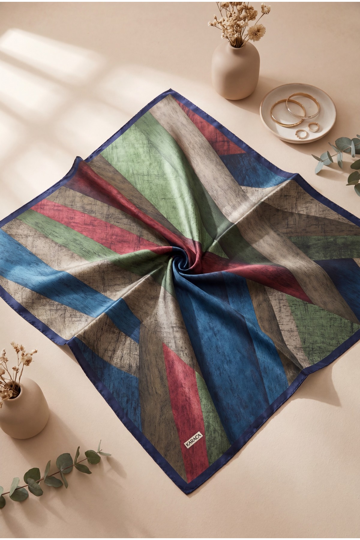 Asimetrik Desenli Rayon Eşarp -İndigo