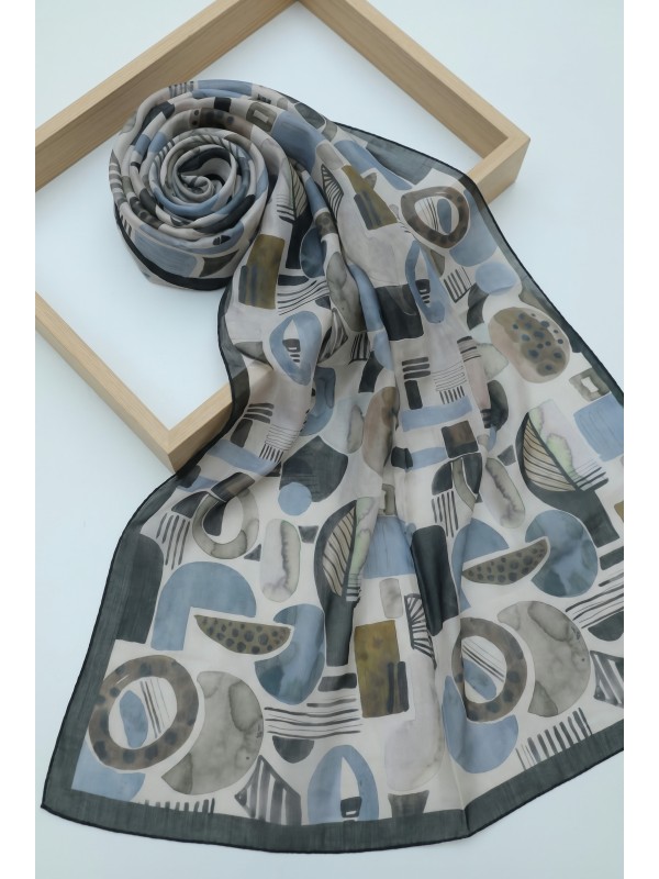 Watercolor Textured Graphic Pattern Cotton Scarf -Oil color