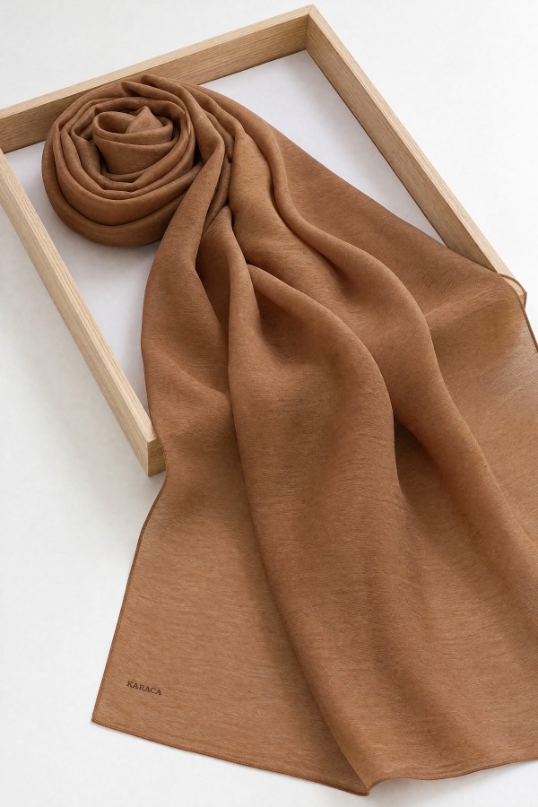 Glittery Voile Scarf   -Brick color