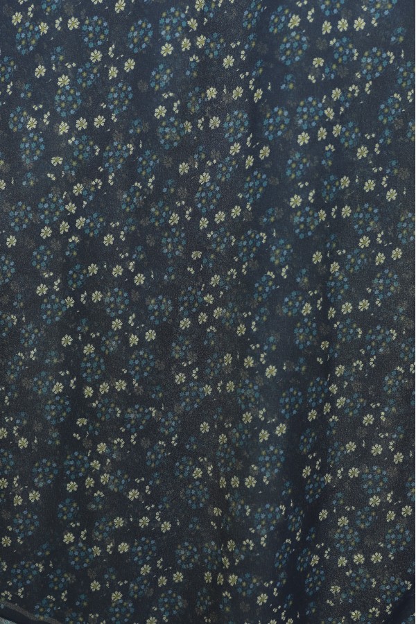 Crisp Floral Patterned Voile Scarf -Navy blue