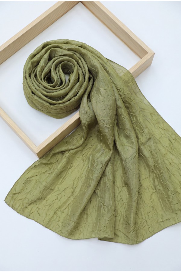 Jacquard Crinkle Crash Shawl -Oil Green