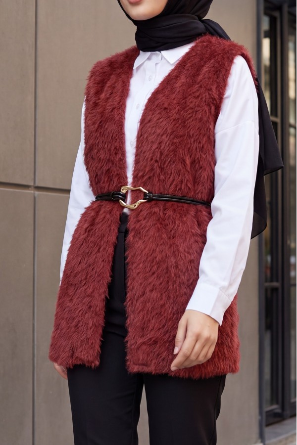 Belted Bearded Vest -Maroon