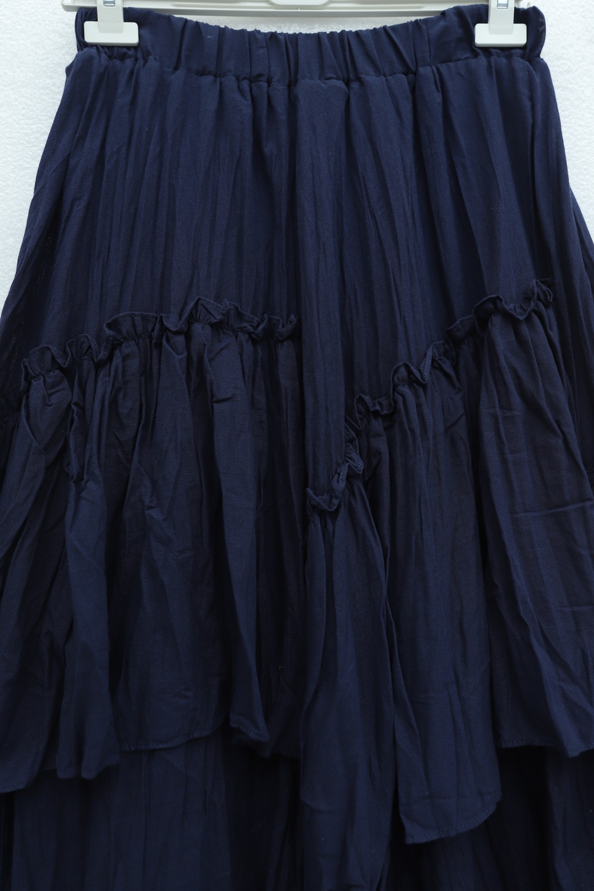 تنورة من طبقات من قماش الفوال الكتاني بخصر مطاطي -كحلي