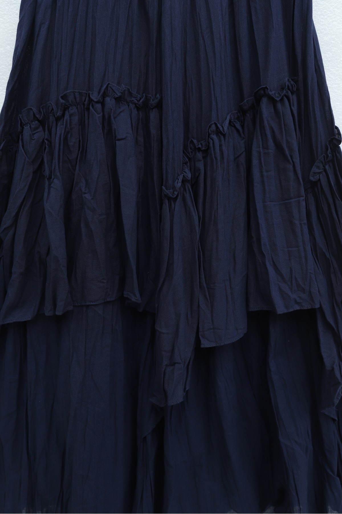 تنورة من طبقات من قماش الفوال الكتاني بخصر مطاطي -كحلي