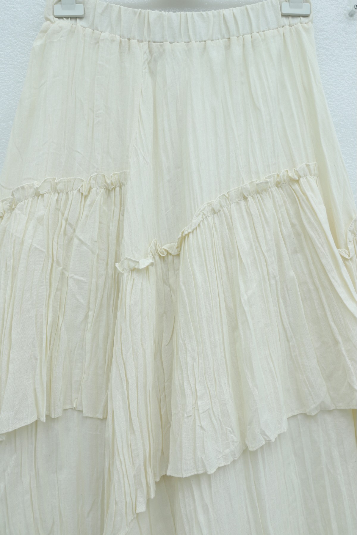 تنورة من طبقات من قماش الفوال الكتاني بخصر مطاطي -أبيض سكري