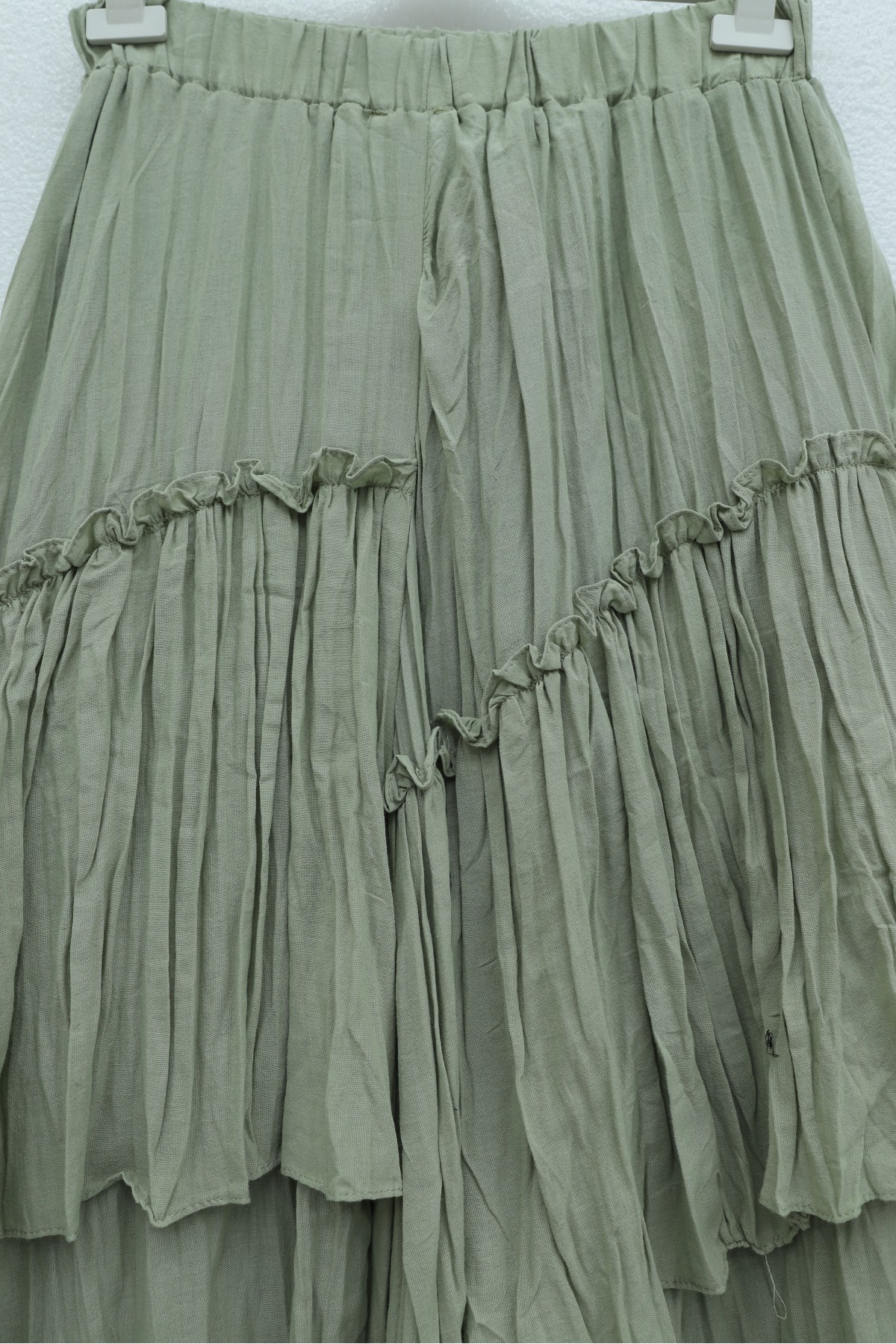 تنورة من طبقات من قماش الفوال الكتاني بخصر مطاطي -كاجلا جرين