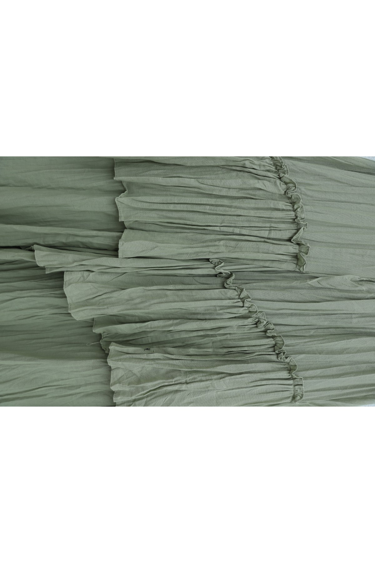 تنورة من طبقات من قماش الفوال الكتاني بخصر مطاطي -كاجلا جرين