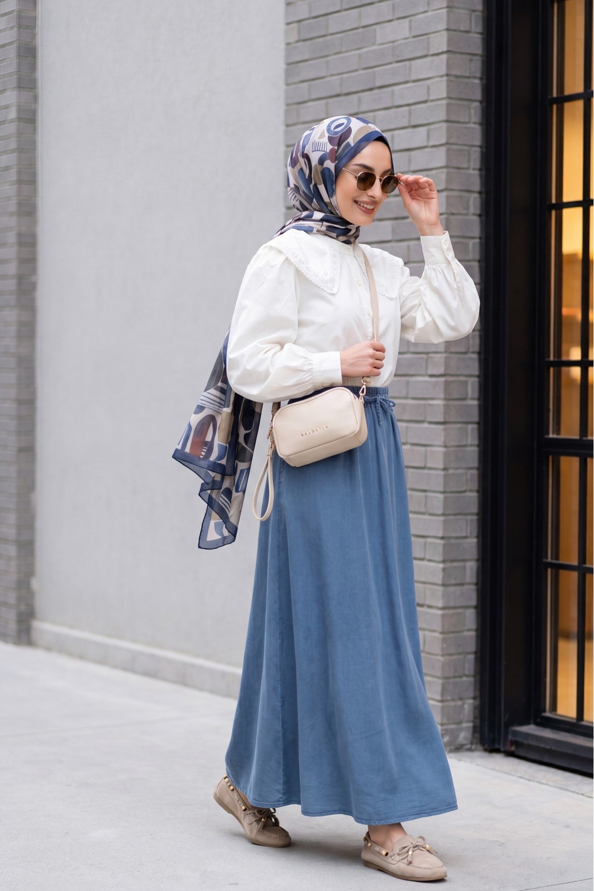 Tencel Skirt with Elastic Waistband, Drawstring Detail, and Pockets -Oil color