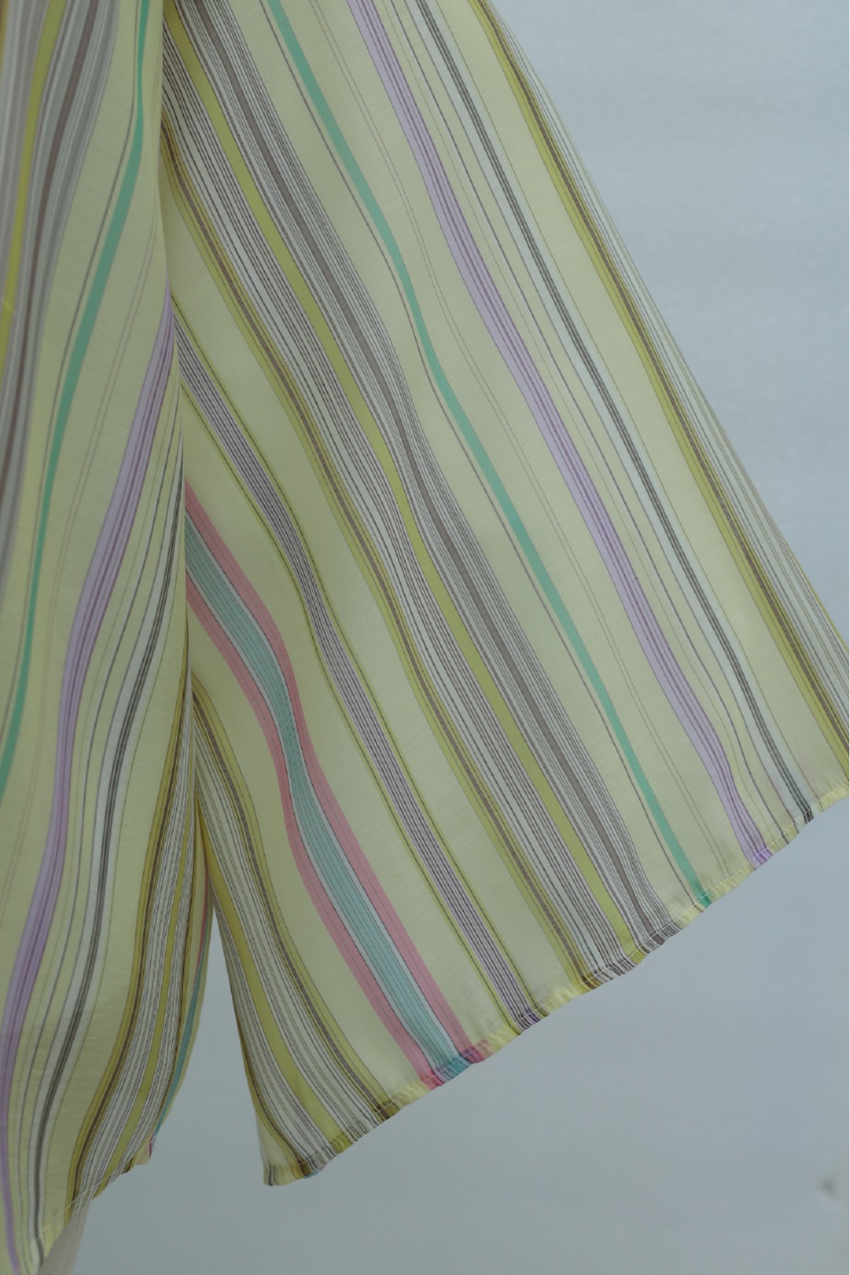 Stand Collar Striped Lined Oversize Thin Voile Tunic -Yellow
