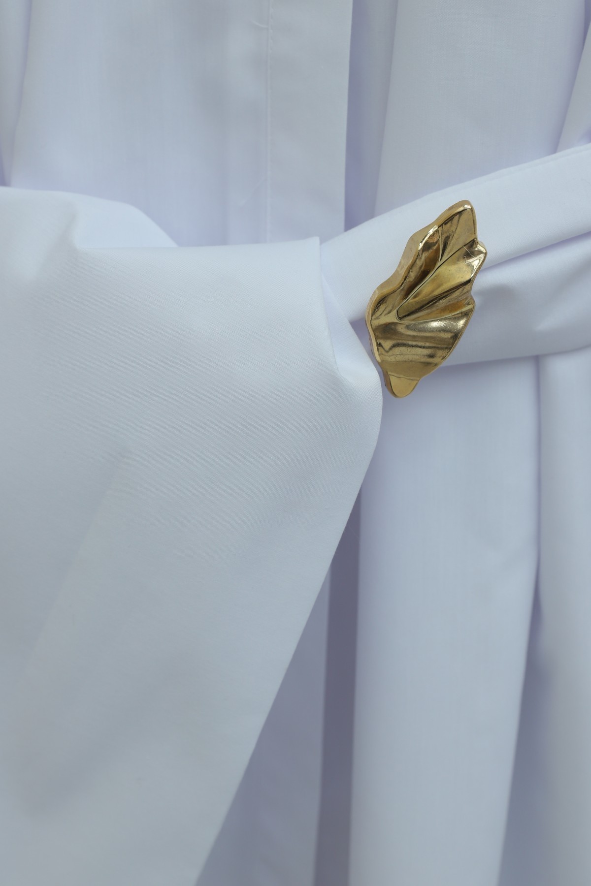 Gizli Düğmeli Kuşaklı Poplin Tunik -Beyaz