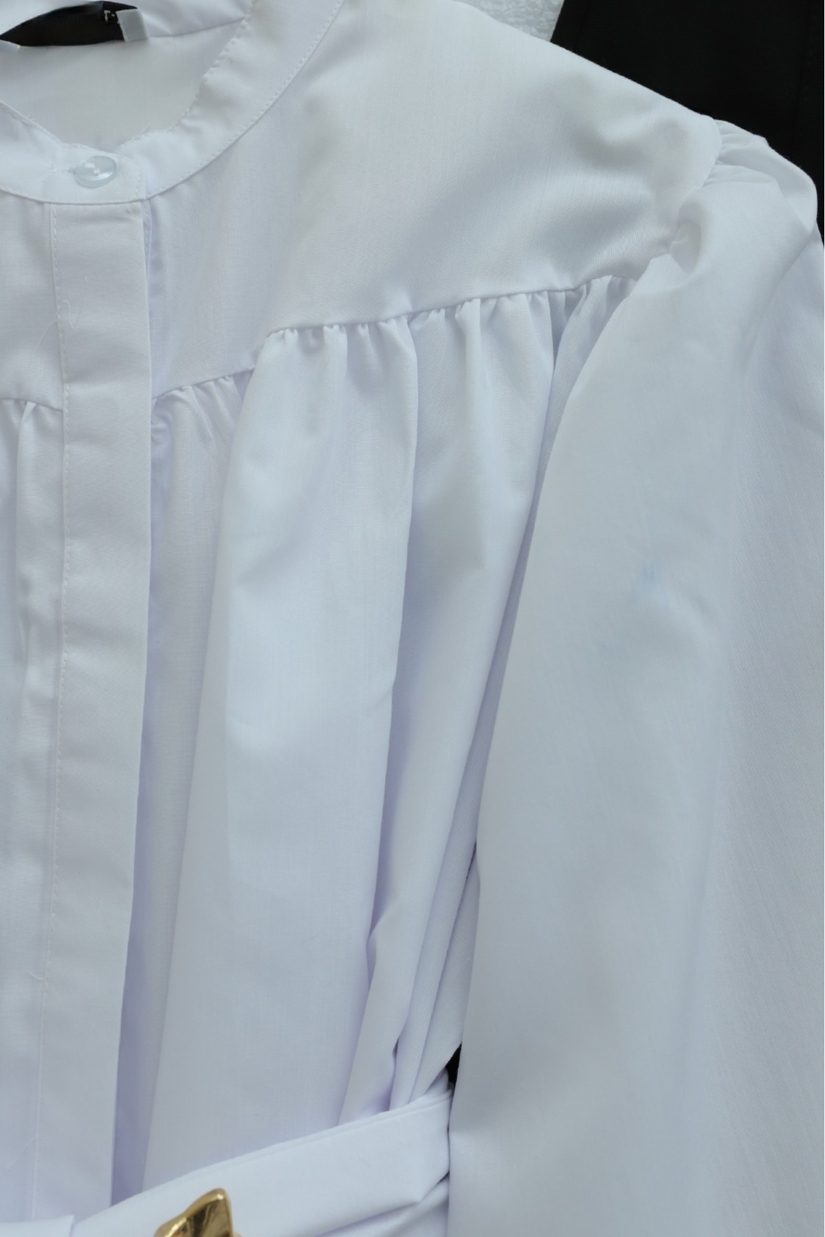 Gizli Düğmeli Kuşaklı Poplin Tunik -Beyaz